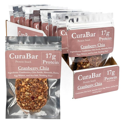 CuraBar Protein Bars – Cranberry Chia, 17g Protein, Low Carb, Gluten Free, Dairy Free, Healthy Snack, Seed Oil Free, No Artificial Ingredients, 12 Count