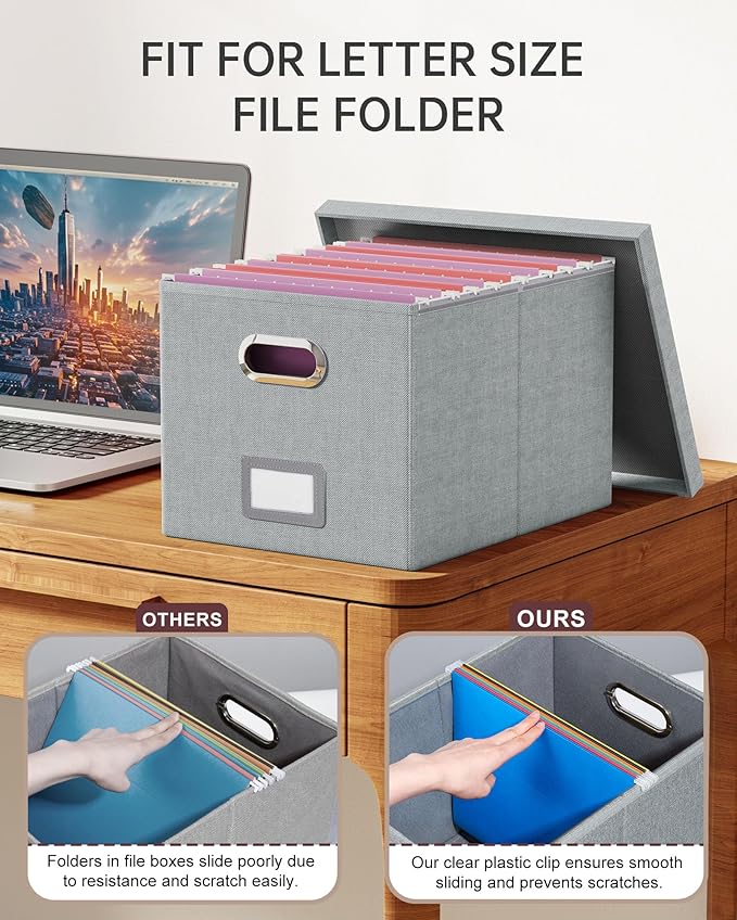 Oterri File Organizer, File Box, File Cabinet for Letter File Folder Storage, Hanging File Organizer for Office/Decor/Home,Document Organizer, 1 Pack,Gray-Box Only