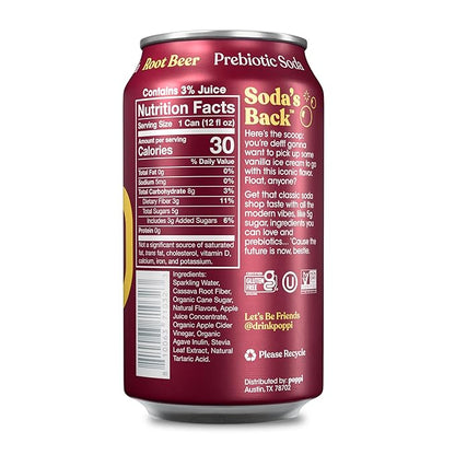 Poppi Sparkling Prebiotic Soda Beverage with Apple Cider Vinegar, Seltzer Water and Fruit Juice, Root Beer Flavor, 12 Fl Oz, Pack of 12, Packaging May Vary