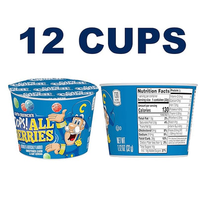 Cap'n Crunch Breakfast Cereal, Oops All berries, 1.12 Oz Individual Cups (12 Pack)