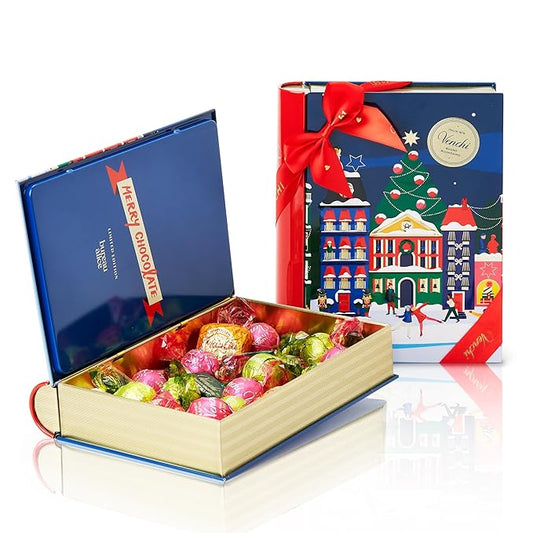 Venchi - Maxi Christmas Book with Assorted Chocolates, Gianduiotto and Chocoviar, Limited Edition, Gluten-Free, No Colourings or Preservatives, Gift Idea
