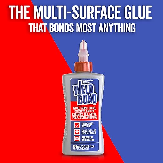 Weldbond Wood Glue for Furniture Heavy Duty, Wood Glue for Woodworking, Bonds Most Anything Including Glass Crafts Ceramic Tile Mosaic Stones Pottery Jewelry & More. Non-Toxic PVA 5.4 oz / 160ml