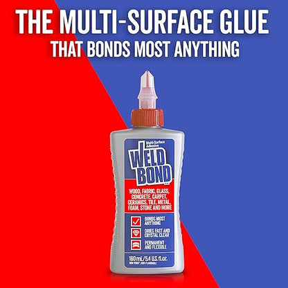 Weldbond Wood Glue for Furniture Heavy Duty, Wood Glue for Woodworking, Bonds Most Anything Including Glass Crafts Ceramic Tile Mosaic Stones Pottery Jewelry & More. Non-Toxic PVA 5.4 oz / 160ml