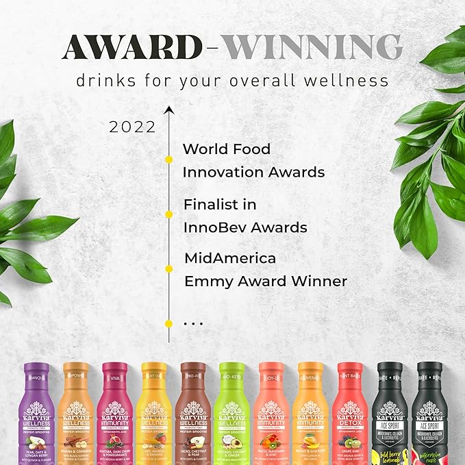 Karviva 3-Day Organic Juice Cleanse, Low-Sugar, Immunity Boost with Vitamin C & D, Inspired by Ancient Detox Tonic, Prebiotic Fiber, Electrolytes & Antioxidants, Gluten-Free (6 Bottle, 12 fl.oz. each)