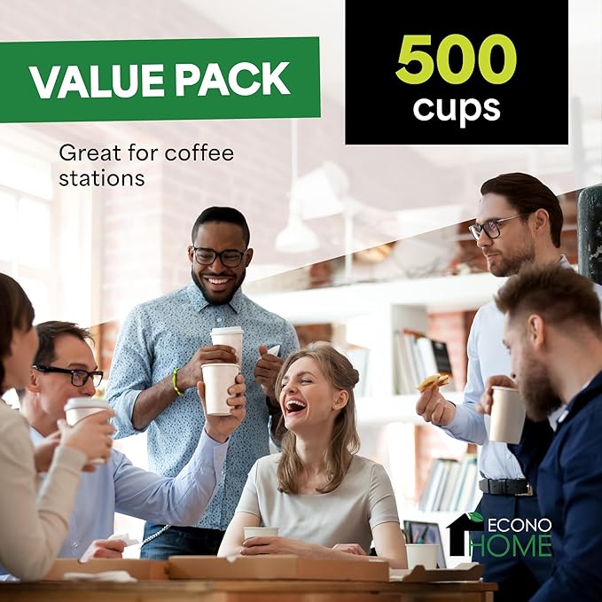 EconoHome 10 oz 500 Pack Disposable Coffee Paper Cups - Paper Cups for Hot and Cold Drinks, Tea, Water, and Juice