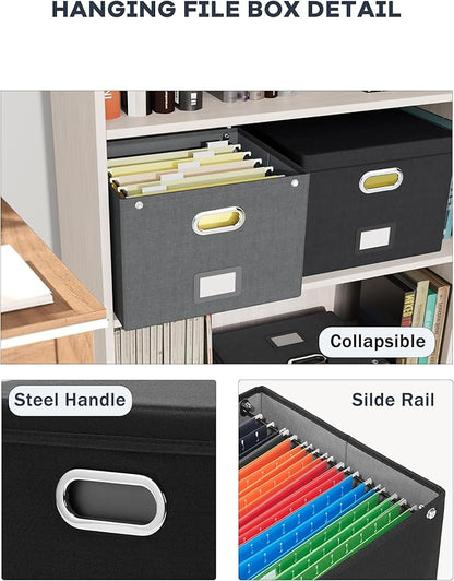 Oterri File Organizer Box with Lid,Large Hanging Filing Box with Mesh Pocket, Document c for Letter Files, Portable Storage Case with Smooth Sliding Rail for Office&Home (1 PCS, Black)