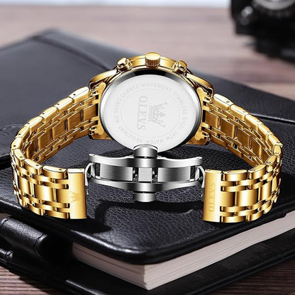 OLEVS Mens Stainless Steel Chronograph Watch, Big Face Roman Numerals Date Analog Quartz Dress Watches for Men, Fashion Multifunctional Waterproof Luminous Hands Men's Wristwatch