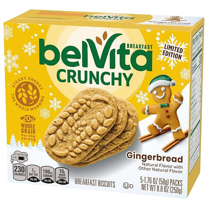 belVita Breakfast Bars Biscuits, Gingerbread, Limited Edition, 30 Total Packs, 6 Boxes (4 Biscuits Per Pack)