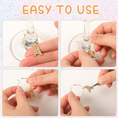 Junkin 26 Pcs Wine Glass Charms Markers Tags for Stem Glasses Drink Markers Wine Charm Ring Identifier for Wedding Bachelorette Tasting Holiday Party Favor Decoration (Gold Letter)