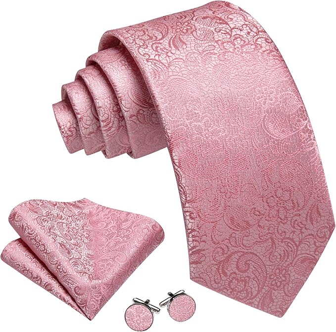Barry.Wang Tie Sets for Men Silk Solid Necktie Stain Ties Handkerchief Pocket Square Cufflinks Wedding Business Dyed