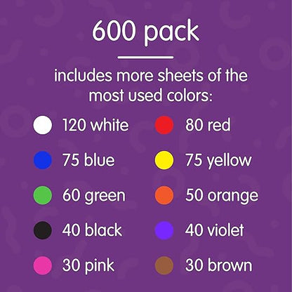 Colorations Color Construction Paper, Smart Pack, Assorted Color Paper, Colored Paper, Coloring Paper, Drawing, Craft Paper,Classroom Supplies, Kids Construction paper, 600 Sheets,Home,Home School Use