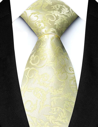 JEMYGINS Mens Floral Tie and Lapel Pin Necktie Pocket Square and Tie Clip with Sets for Business Casual 4PCS