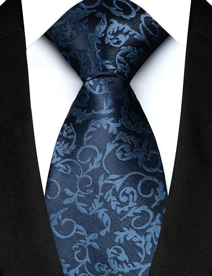 JEMYGINS Mens Floral Tie and Lapel Pin Necktie Pocket Square and Tie Clip with Sets for Business Casual 4PCS