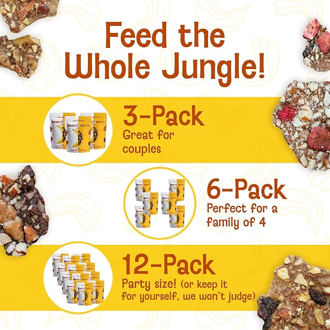 Monkey Brittle Healthy Snacks, Crispy Plant-Based Treats for Kids & Adults, Vegan & Gluten-Free, All-Natural Snack for School, Sports, Camping & On-the-Go (Pack of 3) Strawberry Banana Crunch