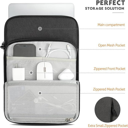 MoKo 12.9 Inch Tablet Sleeve Bag Carrying Case with Pockets Fits 13 Inch New iPad Pro M4 & Air M2 2024, iPad Pro 12.9 M2&M1, Surface Laptop Go 12.4", Galaxy Tab S8+/S9+ 12.4", Black & Gray