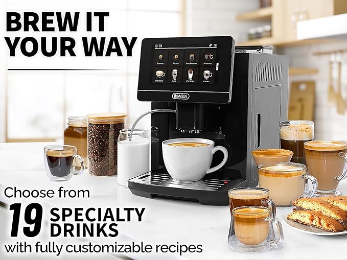 Zulay Magia Fully Automatic Espresso Machine With Grinder - 19 Customizable Coffee Options - Auto-Cleaning For Easy Maintenance - Milk-Foam System For Latte, Cappuccino, Macchiato - OG Black