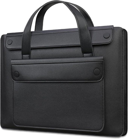 Lacdo 14 Inch Laptop Sleeve Case Bag for HP 14" Laptop, Lenovo Dell ASUS Acer Chromebook 14, HP Stream 14, Dell Latitude 14, ASUS Vivobook 14, Leather Computer Bag with 3 Compartments & Handle, Black