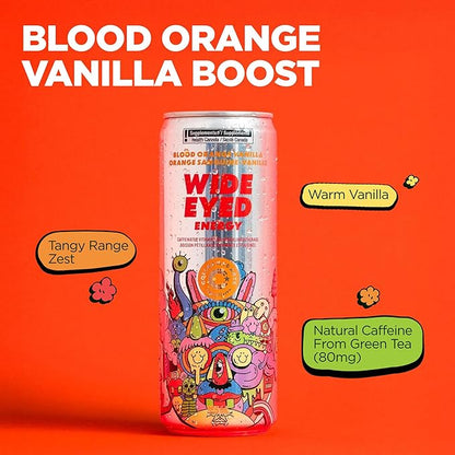 Collective Arts Wide Eyed Energy Drinks | Naturally-Flavored Caffeinated Vitaminized Sparkling Beverage With Fruit Extracts | Blood Orange Vanilla BOOST | Pack of 12 | 12 fl oz.(355ml)