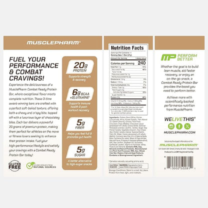 Muscle Pharm Combat Ready Chocolate Chip Cookie Dough Protein Bar,High Protein Bars,Combat Cravings,Fuel Performance & Meet Energy Demands,20g Protein from Whey Protein,5g Fiber,Gluten Free,4 Bars