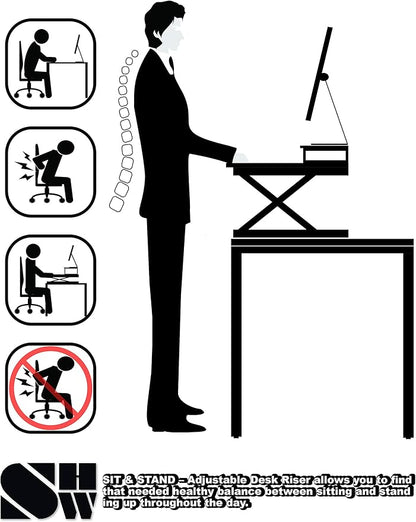 SHW 36-Inch Height Adjustable Standing Desk Sit to Stand Riser Converter Workstation, Black