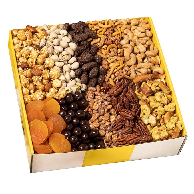 Nuts.com Premium Sweet & Salty Snack Mix Assortment – Gift Basket for Fall, Thanksgiving and Festive Gifts – 4Lb Package Includes a Variety of Nuts, Dried Fruits, Popcorn and Chocolate