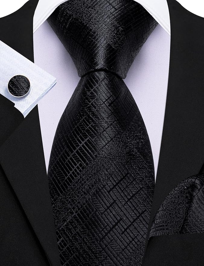 Barry.Wang Tie Sets for Men Silk Solid Necktie Stain Ties Handkerchief Pocket Square Cufflinks Wedding Business Dyed