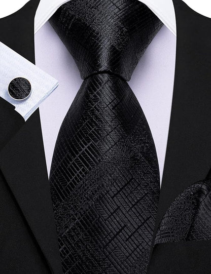 Barry.Wang Tie Sets for Men Silk Solid Necktie Stain Ties Handkerchief Pocket Square Cufflinks Wedding Business Dyed