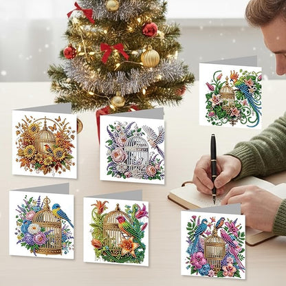 jinglinhh 12pcs Parrots Flower Birdcage Diamond Art Painting Greeting Cards with Envelopes, DIY Card Making Kits for Adults, Diamond Art Christmas Cards for Birthday Holiday Postcards Craft Gifts