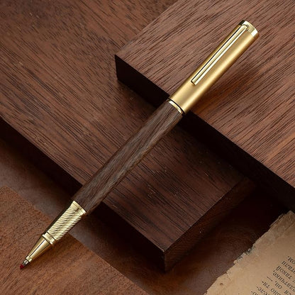 Luxury Wooden and Metal Rollerball Pen Set with Spare Gel Ink Refill,Rosewood,White Oak,Walnut Wood Signature Roller Ball Pen,Business Gift Set for Men and Women (Walnut Wood)