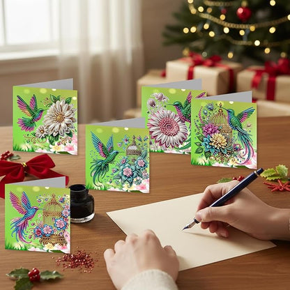 jinglinhh 12pcs Hummingbird Sunflower Diamond Art Painting Greeting Cards with Envelopes, DIY Card Making Kits for Adults, Diamond Art Christmas Cards for Birthday Holiday Postcards Craft Gifts