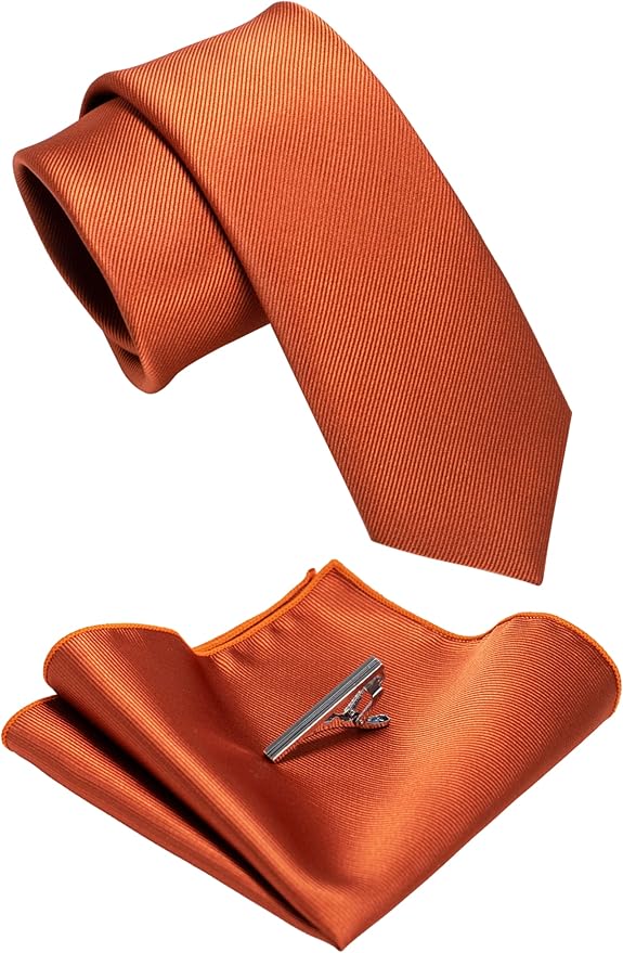 JEMYGINS 2.4" Solid Color Skinny Tie and Pocket Square with Tie Clip Sets for Men (6cm)