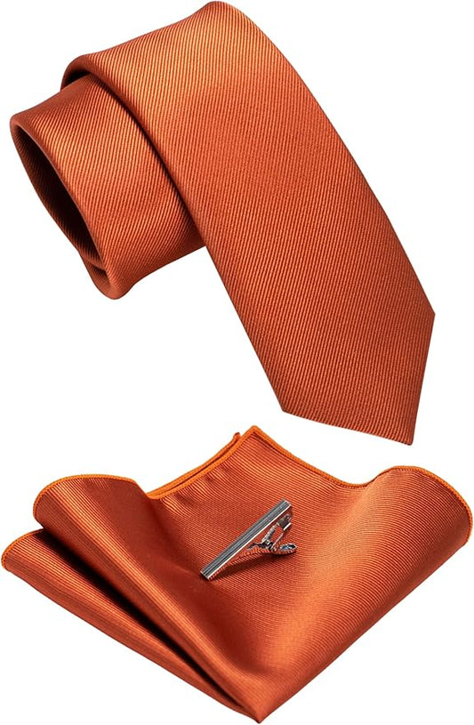 JEMYGINS 2.4" Solid Color Skinny Tie and Pocket Square with Tie Clip Sets for Men (6cm)