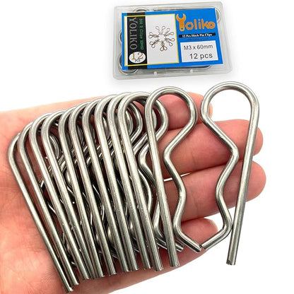 12 Pcs Heavy Duty Stainless Steel Cotter Pin R Clip Spring Retaining Wire Hair Pins for Trailer Lock System M3x60 Keeper