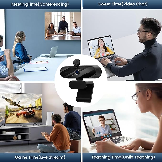 USB HD 1080P Video Webcam and Wide Angle Camera with Built-in Microphone and Rotatable Tripod,for Laptop Computer or Desktop PC,Great for Live Streaming.Calls.Video Conferencing(Grey)