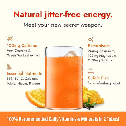 Zipfizz Daily Energy Drink Powder, Orange Cream, 20 Pack | 3-in-1 Sustained Energy, Rapid Hydration, and Essential Vitamins | Sugar-Free | Electrolyte Powder | Contains Vitamin B-12 & Antioxidants