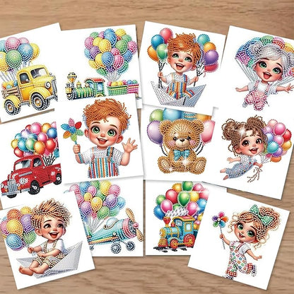 jinglinhh 12pcs Diamond Art Painting Balloon Pickup Truck Train Greeting Cards with Envelopes, DIY Card Making Kits for Adults, Diamond Art Christmas Cards for Birthday Holiday Postcards Craft Gifts