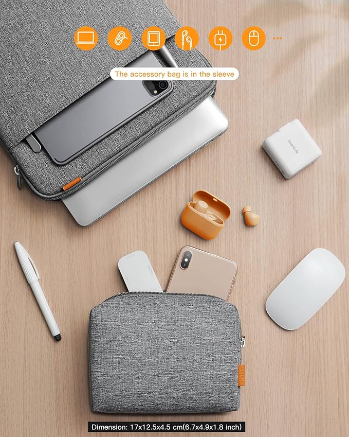 Inateck 360° Protective Laptop Bag with Accessory Bag, Compatible with 15-inch MacBook Air M4 M3 M2 2023-2025, Gray