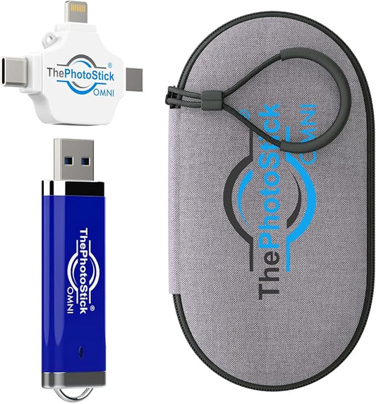 ThePhotoStick® Omni 256GB + Protective Case | Secure Photo & Video Backup and Transfer | Digital File Organization | USB & Multiport Connection for Phones, Tablets and Computers | Water Resistant Case