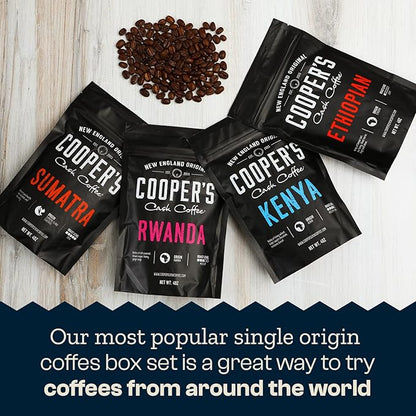 Gourmet Coffee Sampler Gift Box Set, Roasted Coffee Beans, Sumatra Dark, Kenya AA Medium-Dark, Rwanda Medium, Natural Ethiopian Light, Whole Bean, 4 Bags, 16 oz Total