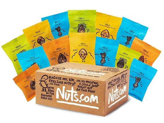 Nuts.com - Nuts and Dried Fruits Snack Box – Gourmet Mix Assortment for Fall, Thanksgiving and Festive Gifts – Package Includes Mixed Nuts, Dried Apricots & Fruits, Trail Mix, Heat Mix and Apple Pie Crunch