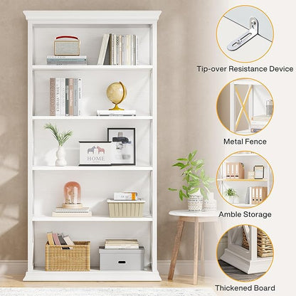 Tribesigns 6-Tier Bookcase, 71 Inches Industrial Bookshelves and Bookcases, Floor Standing 5 Shelf Display Storage Shelves Tall Bookcase for Home Office, Living Room, Bed Room, White