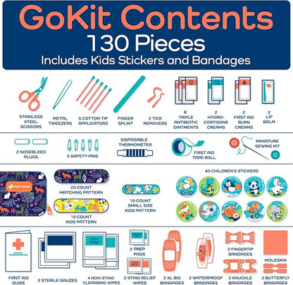 KeepGoing Travel First Aid Kit for Kids – 130 Pc. for Car, Home, Purse, Diaper Bag & Backpack with Latex-Free Bandages - Mini First Aid Kit Travel Size TSA-Approved