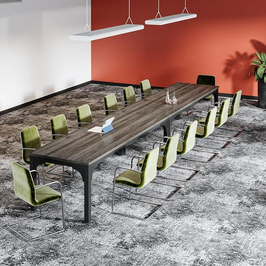 13FT Conference Table, Super Sturdy Large Rectangle Meeting Seminar Table for 10-14 Person, Long Business Tables, 2 Pcs Grey