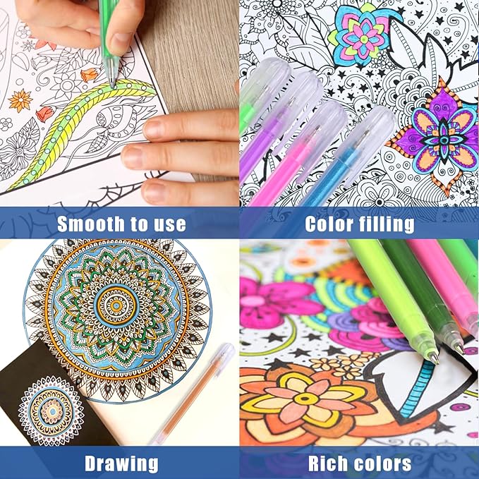 144 Colored Gel Pens, Glitter Neon Metallic Pastel Morandi Pens with Carrying Case with 150% More Ink for Adults Coloring Books Drawing Doodling Crafts Scrapbooks Bullet Journaling