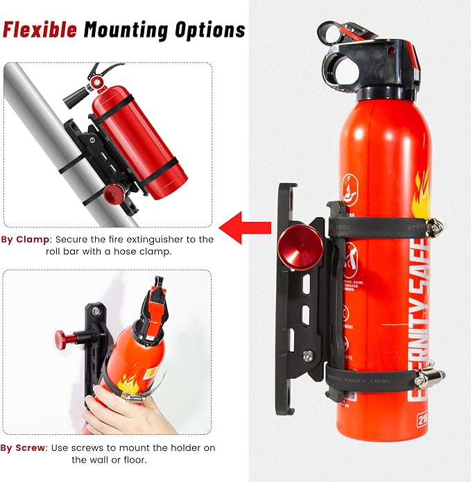Quick Release Fire Extinguisher Mount - Universal Fit Roll Bar & Wall Mount Bracket, Fire Extinguisher Holder Bracket Adjustable Mounting for UTV ATV Motorcycle Jeep Wrangler Polaris RZR Ranger Can-Am