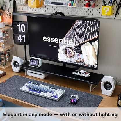Bamboo Monitor Stand Riser with RGB Lights,31.5 Inches Desktop Shelf with Acrylic Legs Supports for Desk, PC Computer Monitor, Laptops, Printer, Speakers (Black)