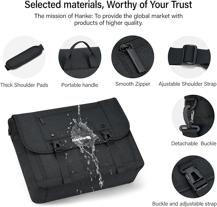 Hanke Durable Messenger Bag for Men with 15.6 Laptop Case, Business Cross Body Bag Briefcase for Women,School Work Tote Bag
