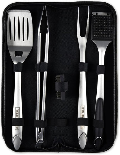 Pork Barrel BBQ Tool Set Grill Kit - Premium Stainless Steel BBQ Grill Accessories, Grilling Tools & BBQ Accessories for Outdoor Grill - Perfect BBQ Tools and Grilling Gifts for Men