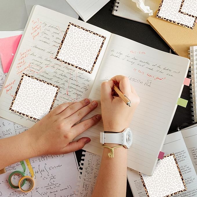 Sticky Notes 3x3 Inches, 2 Pack Cute Colorful Bright Self-Stick Note Pads, Easy to Post for Home, Office, Notebook, Meeting Cute Yellow Leopard