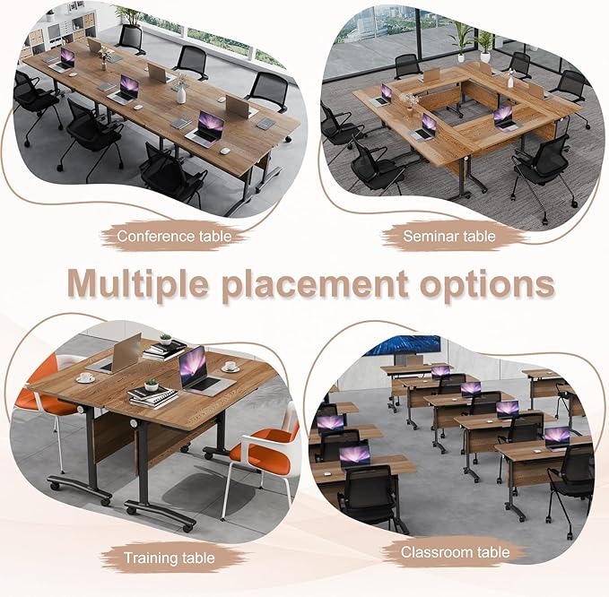 Folding Conference Table,Conference Table with Wheels,Large Flip-Top Training Table,Freely Combinations,Easy to Move for Offices, Schools,Training Rooms（2,Yellow,71in
